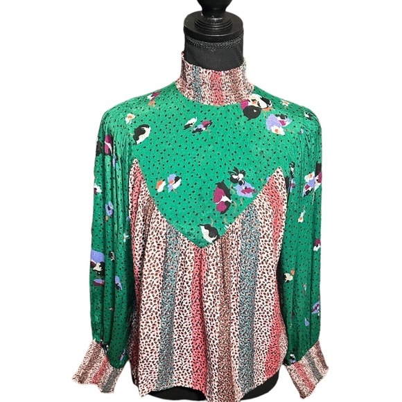Green and Floral Boho Designer Top By Bl^nk London for Anthropologie - Picture 1 of 2